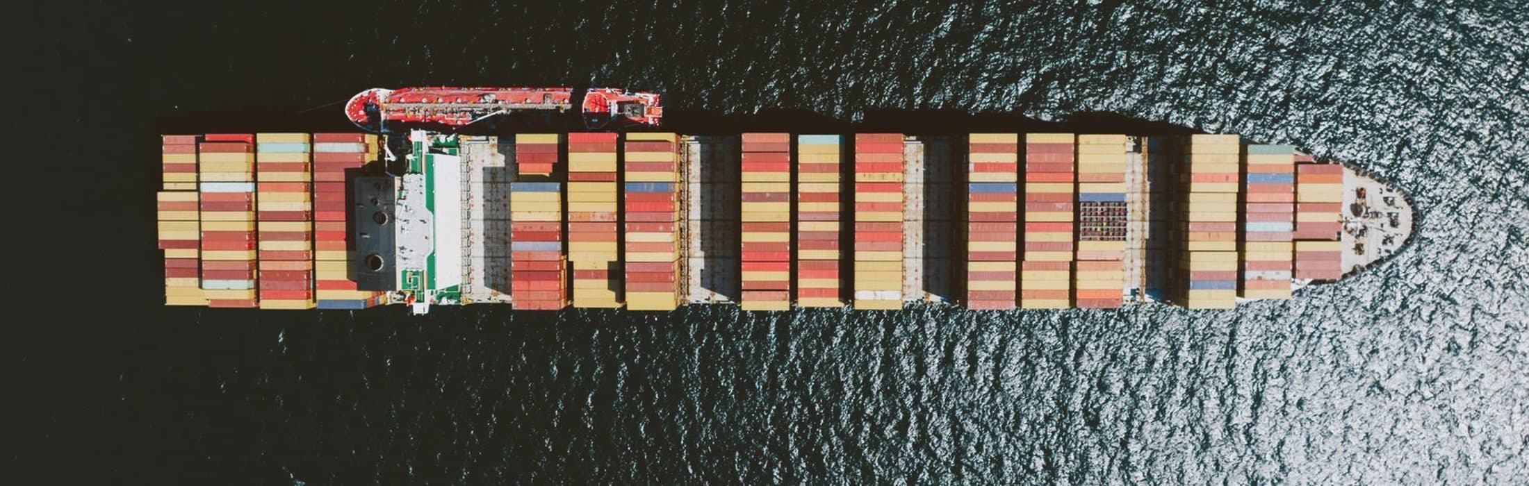 Container vessel seen from directly above on open water