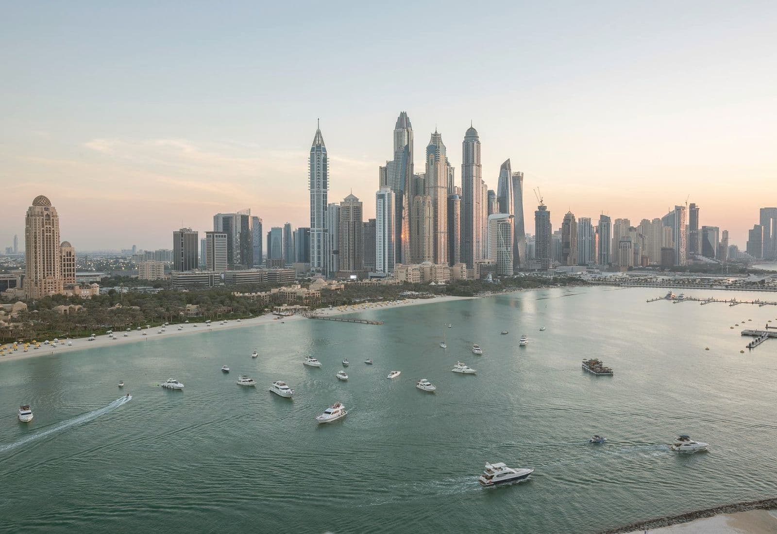 Dubai waterfront skyline at dusk